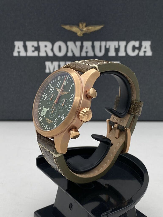 Green Dial Leather Strap Chronograph Watch