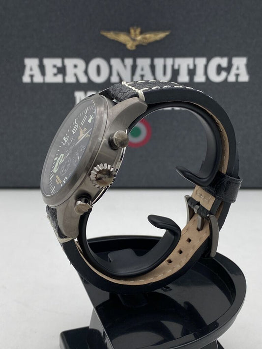 Black Chronograph Watch with Leather Strap