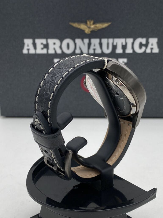 Black Chronograph Watch with Leather Strap