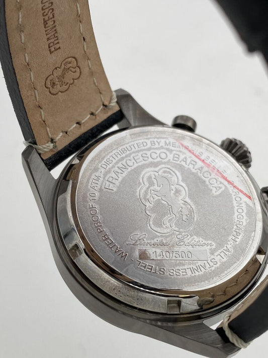 Black Chronograph Watch with Leather Strap