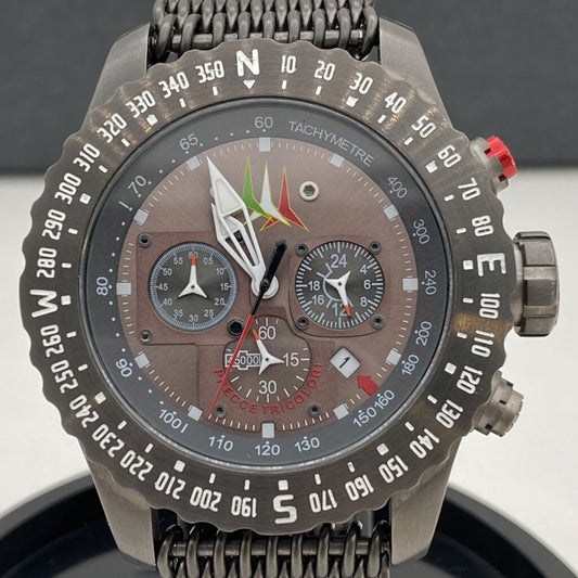 Metallic Mesh Chronograph Watch with Compass Bezel