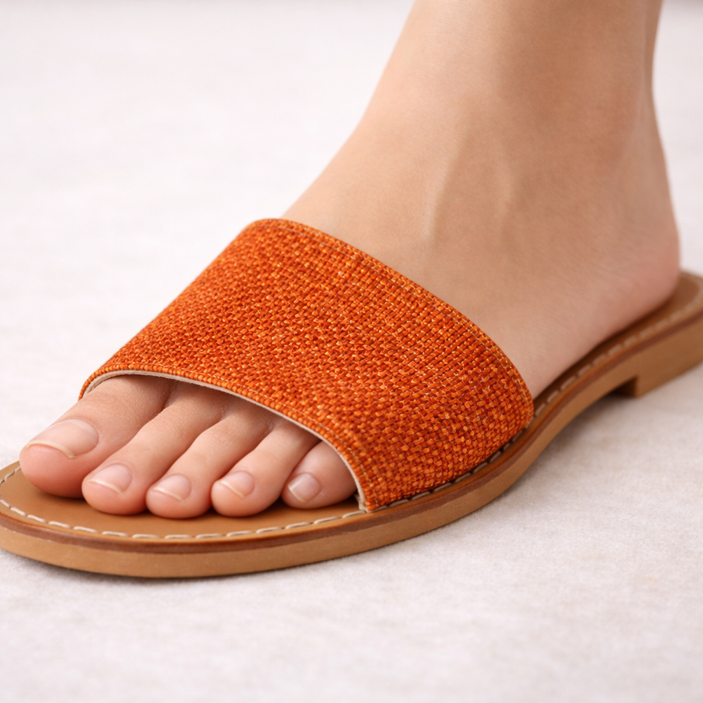Orange Textured Slide Sandal with Open Toe