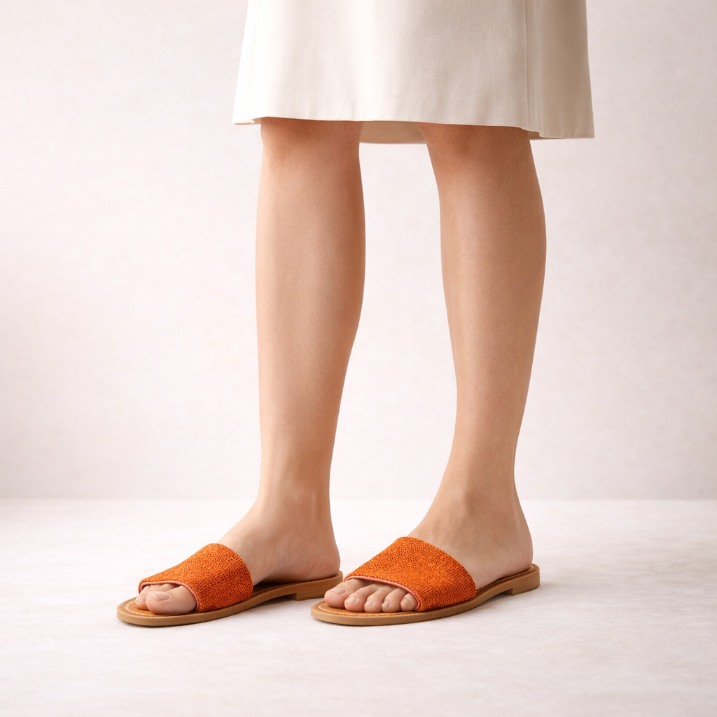 Orange Textured Slide Sandal with Open Toe