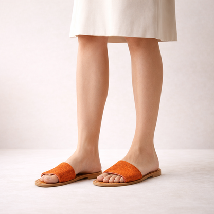 Orange Textured Slide Sandal with Open Toe