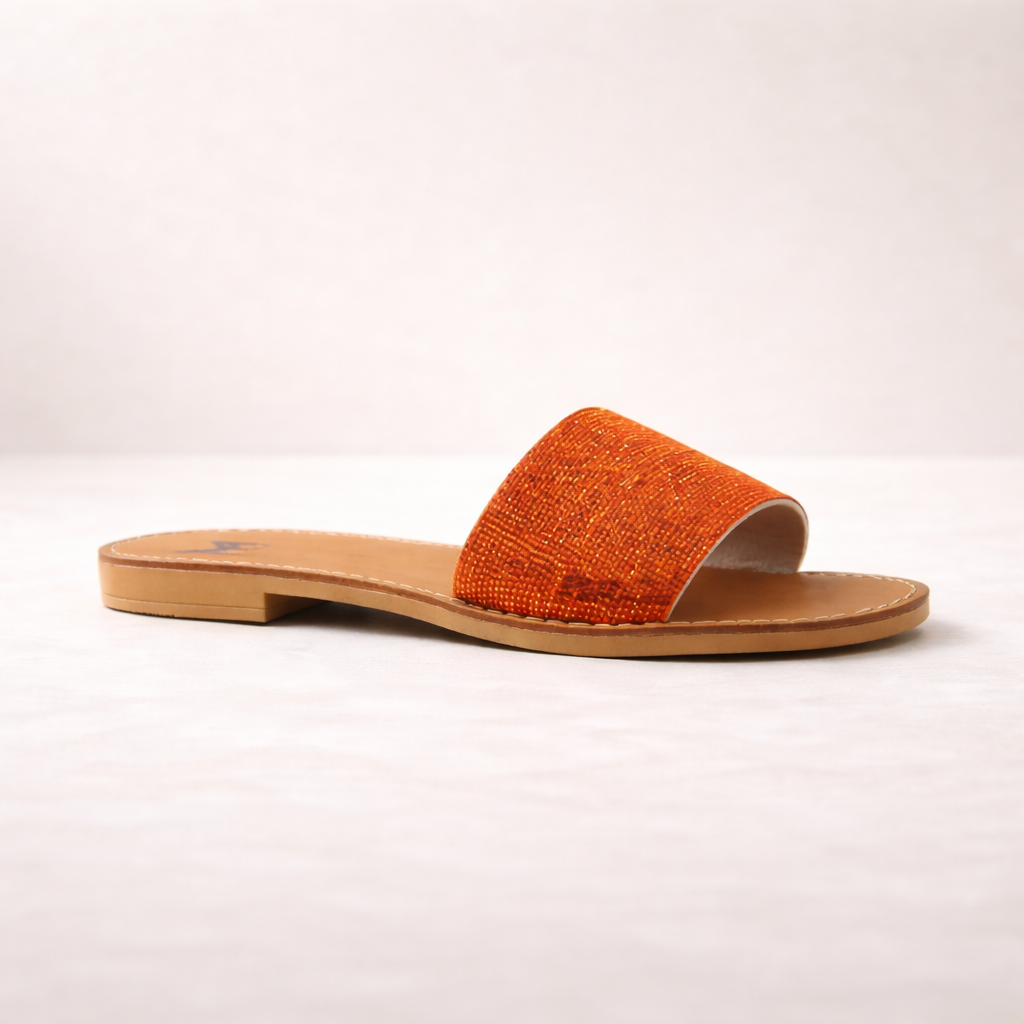 Orange Textured Slide Sandal with Open Toe