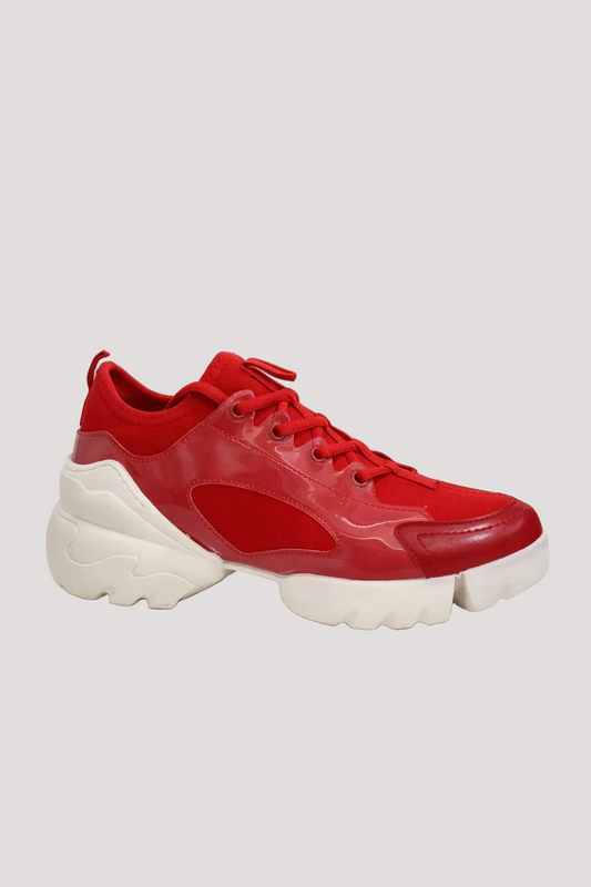 Red Glossy Chunky Sneakers with Contrast Sole