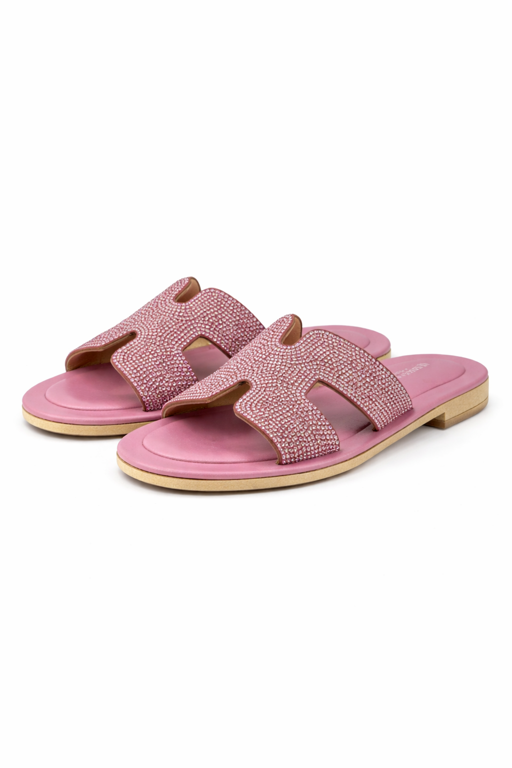 Pink Gemstone Embellished Slide Sandals