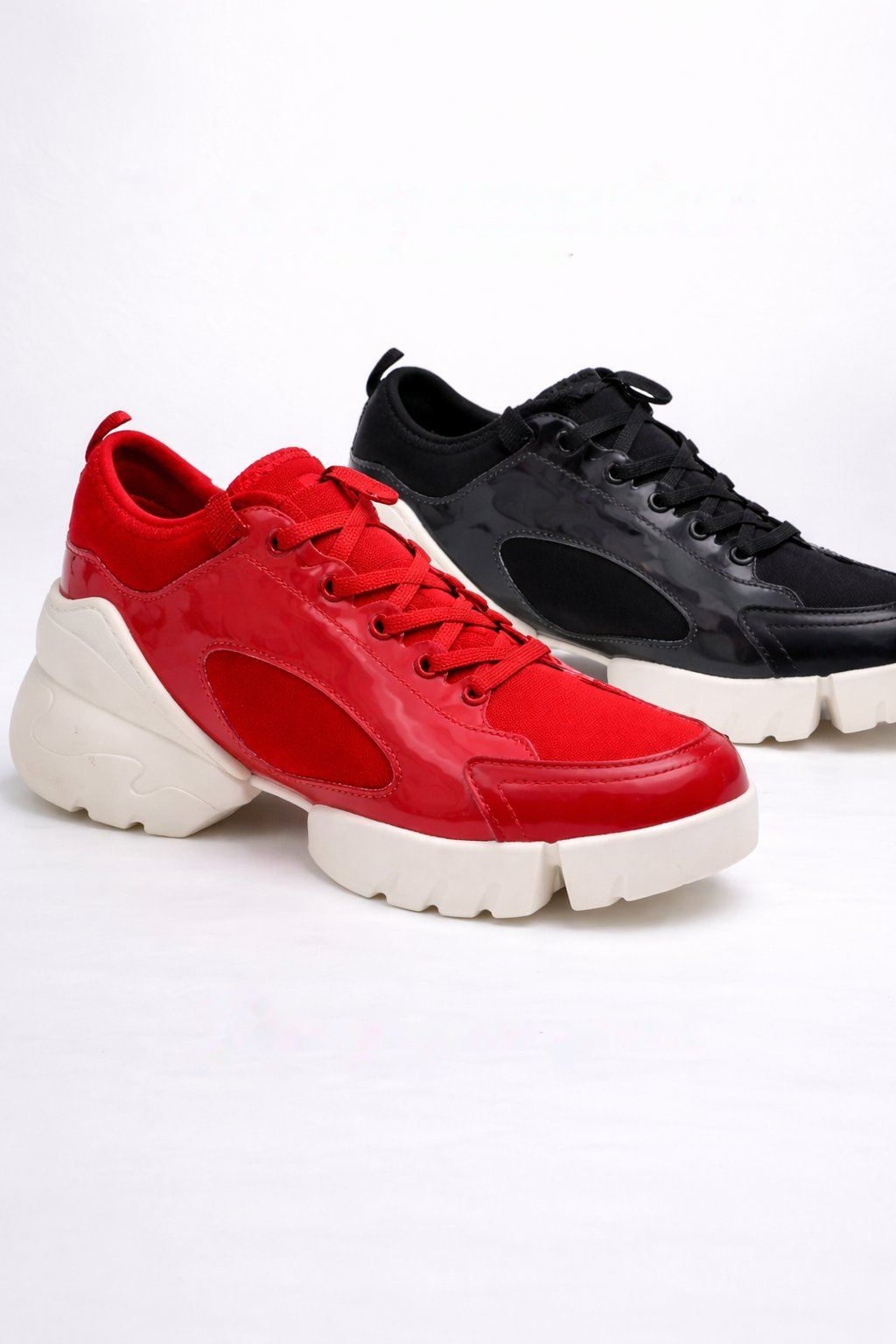 Red Glossy Chunky Sneakers with Contrast Sole