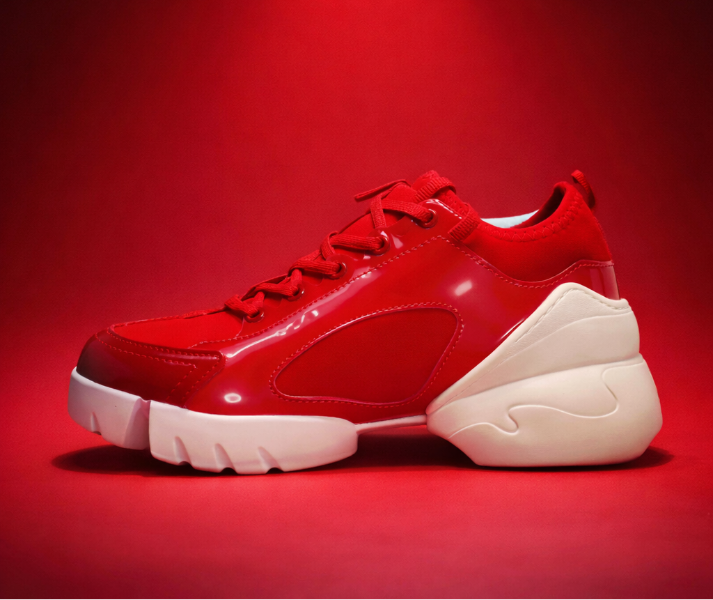 Red Glossy Chunky Sneakers with Contrast Sole