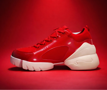 Red Glossy Chunky Sneakers with Contrast Sole