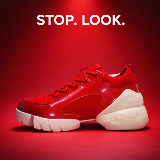 Red Glossy Chunky Sneakers with Contrast Sole