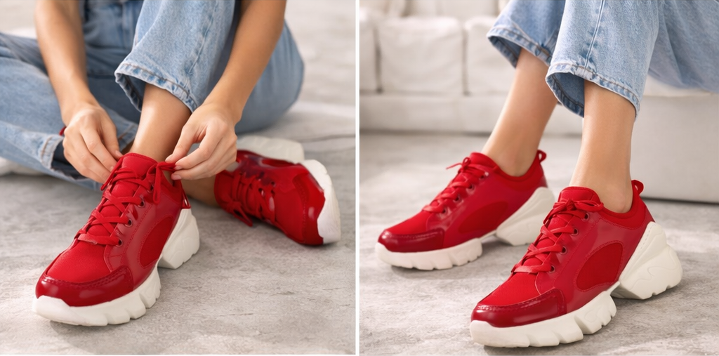 Red Glossy Chunky Sneakers with Contrast Sole