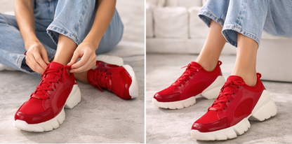 Red Glossy Chunky Sneakers with Contrast Sole
