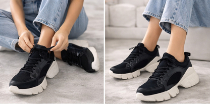 Red Glossy Chunky Sneakers with Contrast Sole