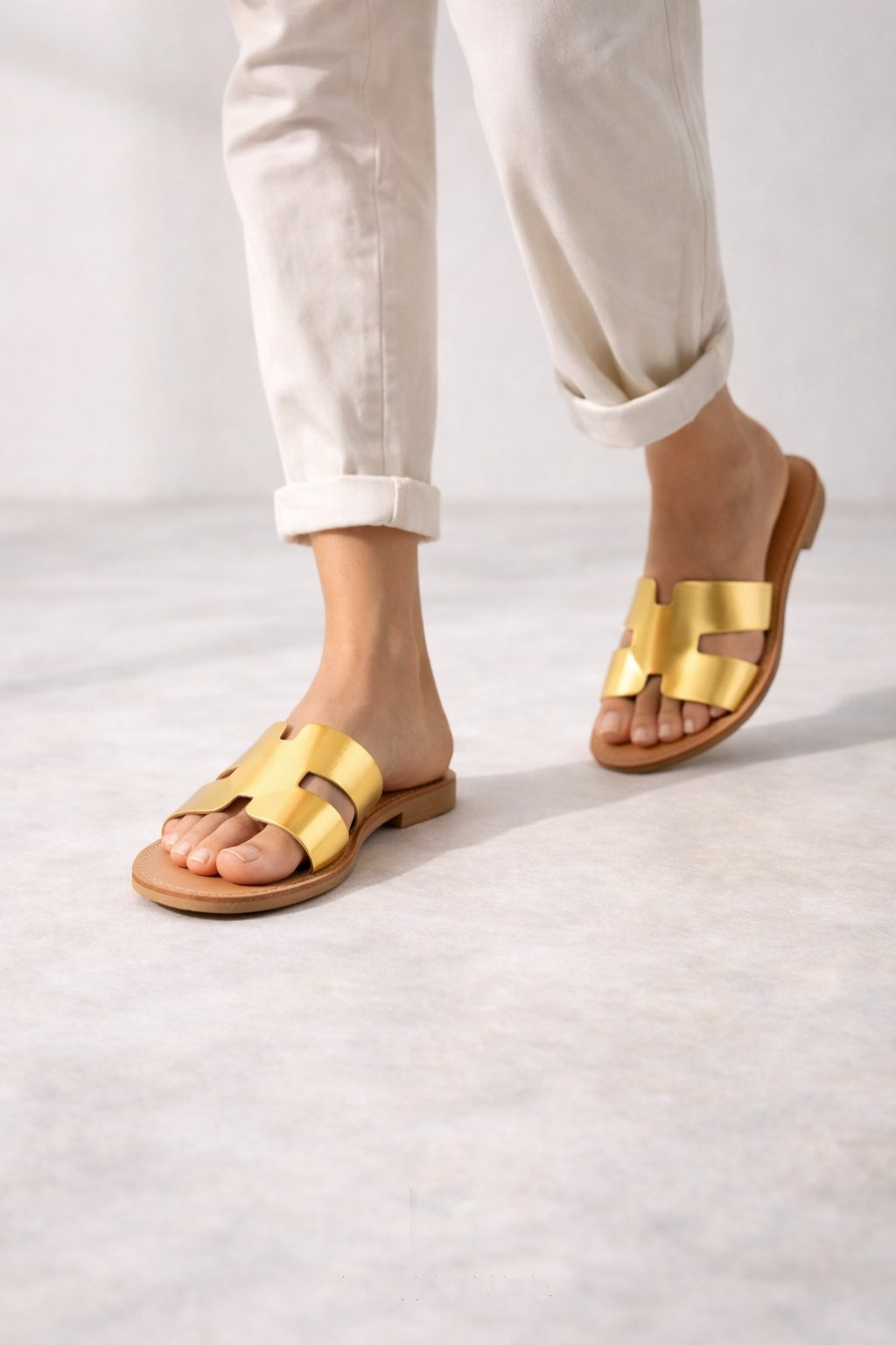 Gold Slide Sandal Simple Cutout