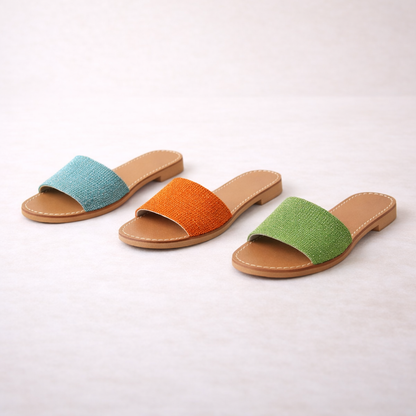 Orange Textured Slide Sandal with Open Toe