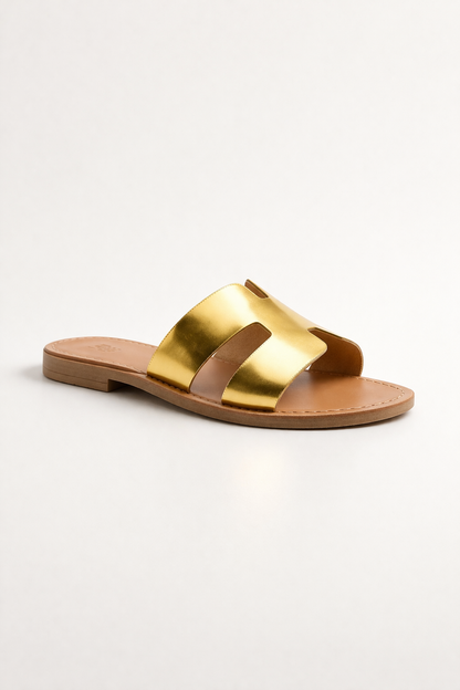 Gold Slide Sandal Simple Cutout