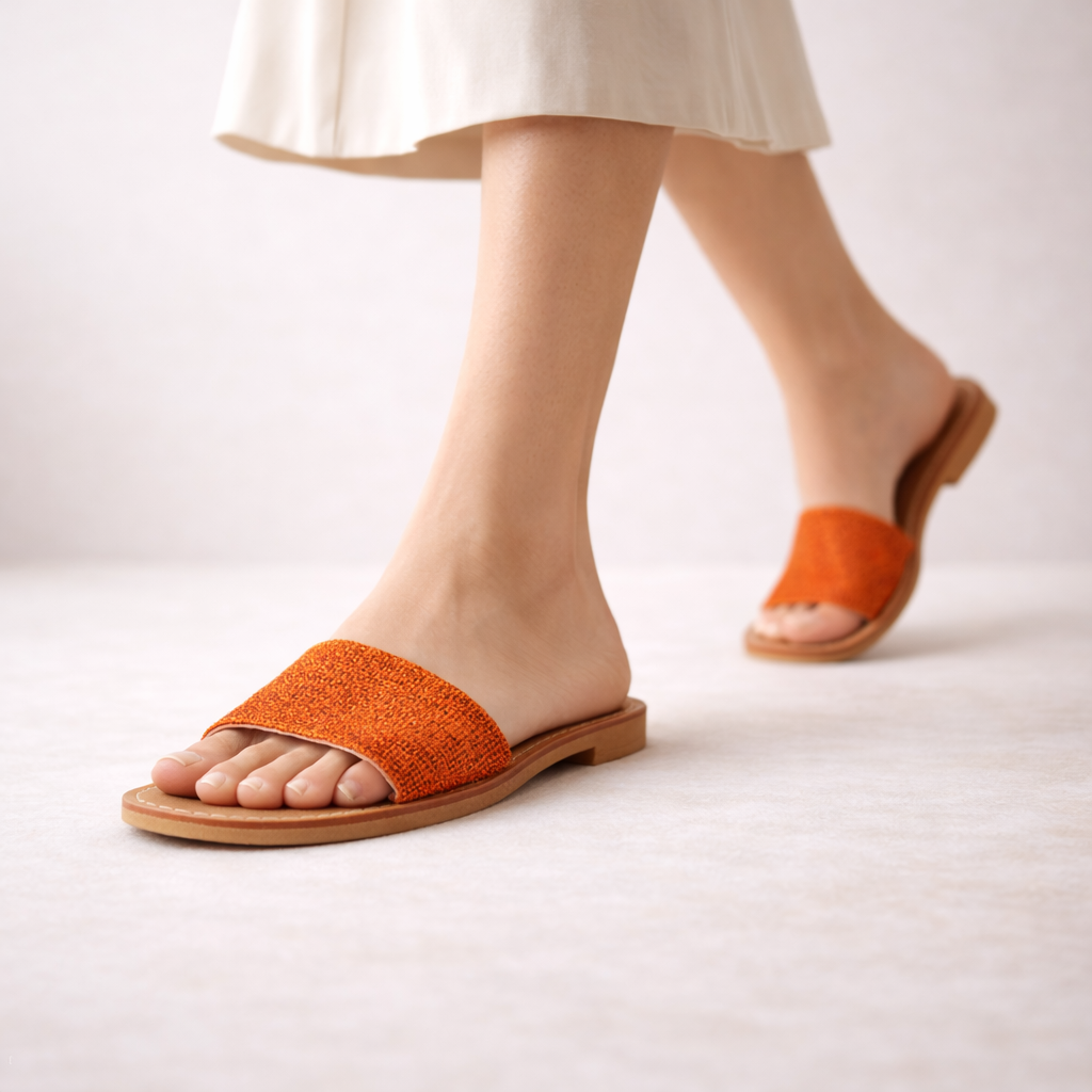 Orange Textured Slide Sandal with Open Toe