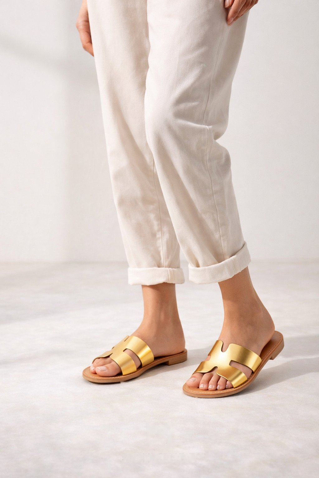 Gold Slide Sandal Simple Cutout