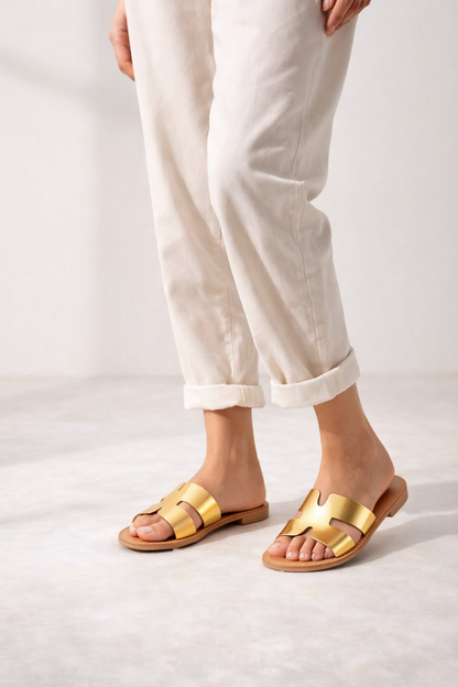 Gold Slide Sandal Simple Cutout
