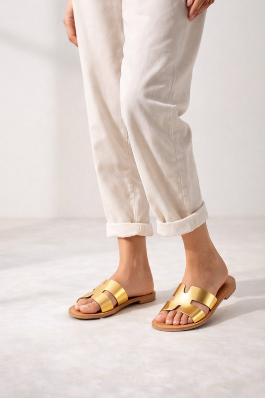 Gold Slide Sandal Simple Cutout